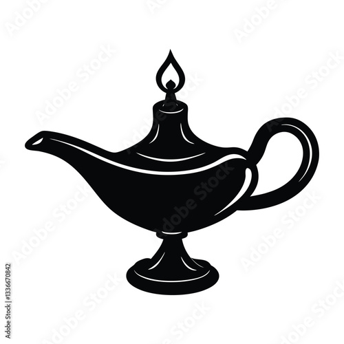 Antique gold oil lamp, an isolated magic object