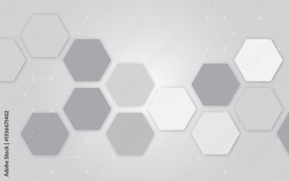 Abstract black and grey hexagon. Geometric hexagon texture background. Medical technology and Science template, wallpaper or banner. Vector illustration.