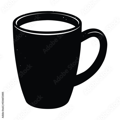 A single black ceramic mug of hot coffee, isolated and empty