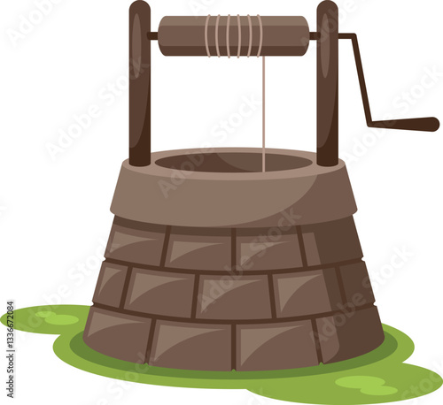 Rural brick draw-well vector illustration