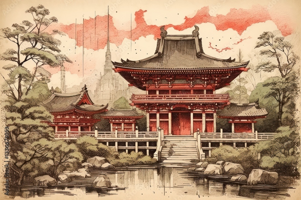 Fototapeta premium Traditional japanese temple architecture tradition building.