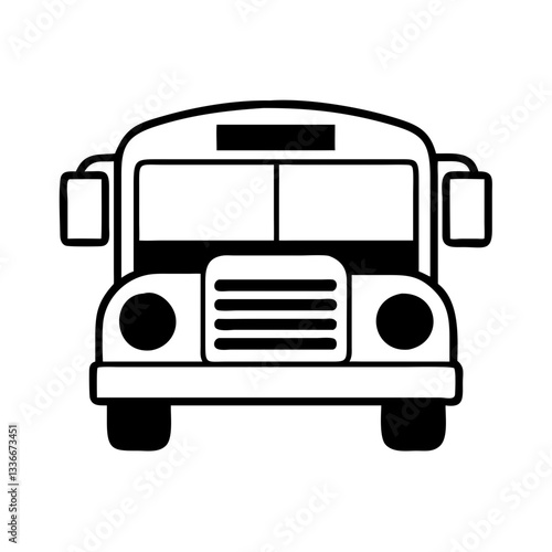 School bus icon for transporting children in black and white style, symbolizing education and safety
