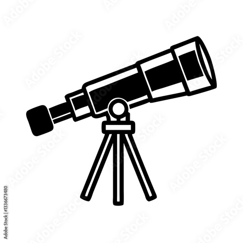 Telescope icon illustrating astronomy, binoculars, stars, and planets, representing education and science
