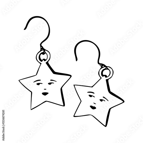cute star earrings line art graphic