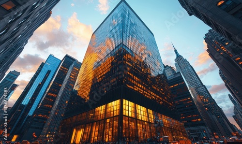 a high-rise building in a financial district