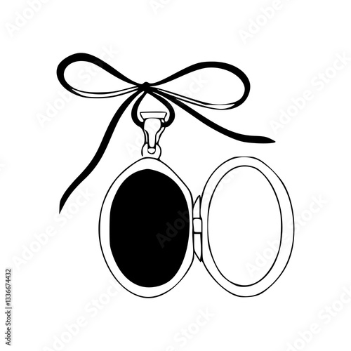 open locket with bow outline vector illustration