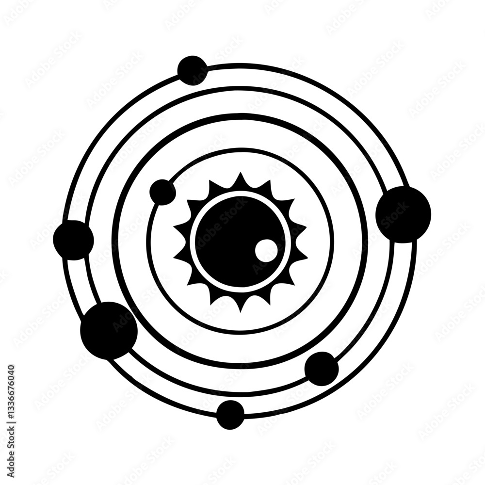 Solar system icon featuring planets and the sun, symbolizing astronomy and astrology Solar system icon featuring planets and the sun, symbolizing astronomy and astrology