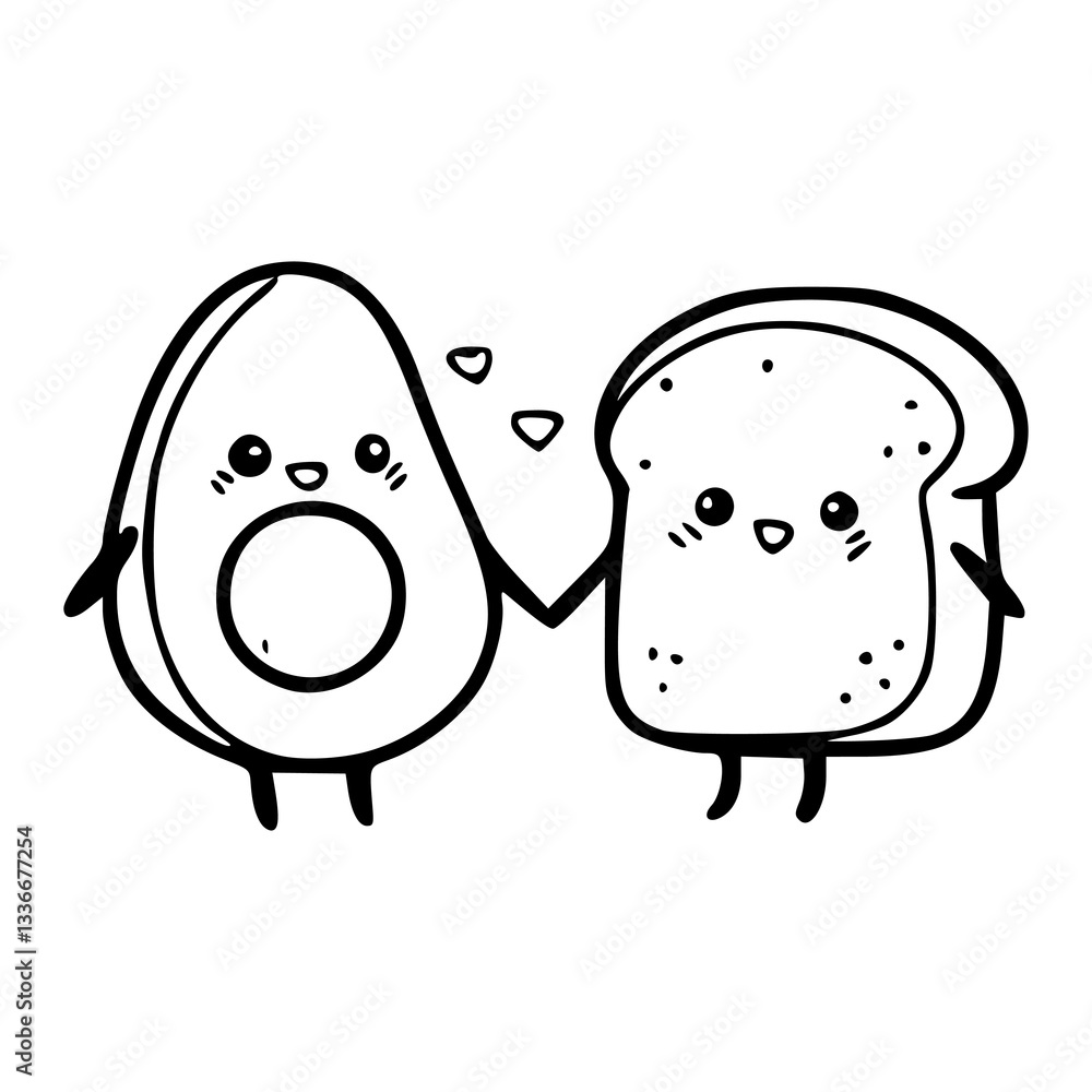 Fototapeta premium adorable breakfast friends cartoon outline