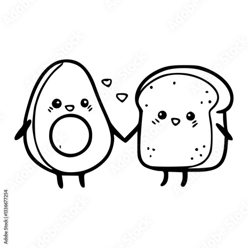 adorable breakfast friends cartoon outline