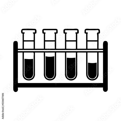 Test tubes rack with four tubes filled with liquid for science experiments and medical analysis
