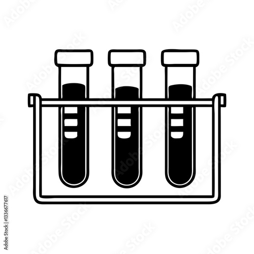 Test tubes rack with three tubes filled with liquid for science experiments and medical analysis
