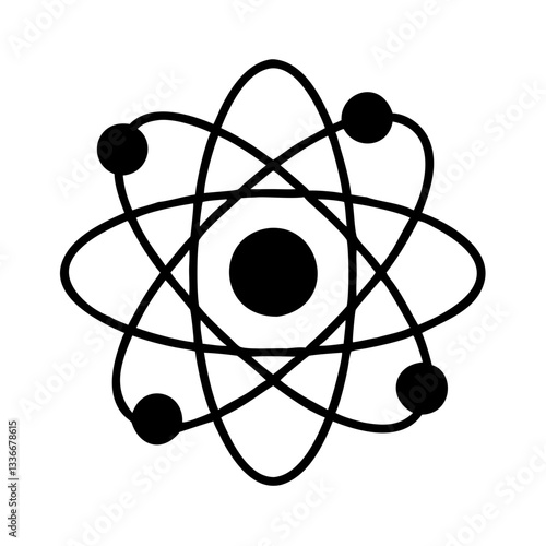 Atom model icon representing molecules for science, chemistry, and physics education
