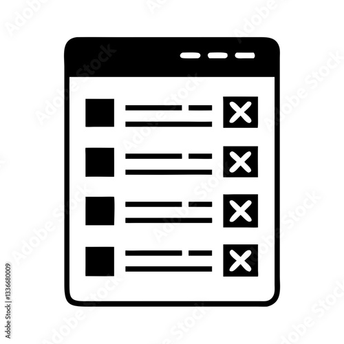 Quiz answer sheet icon featuring checkboxes and crossed answers for assessments