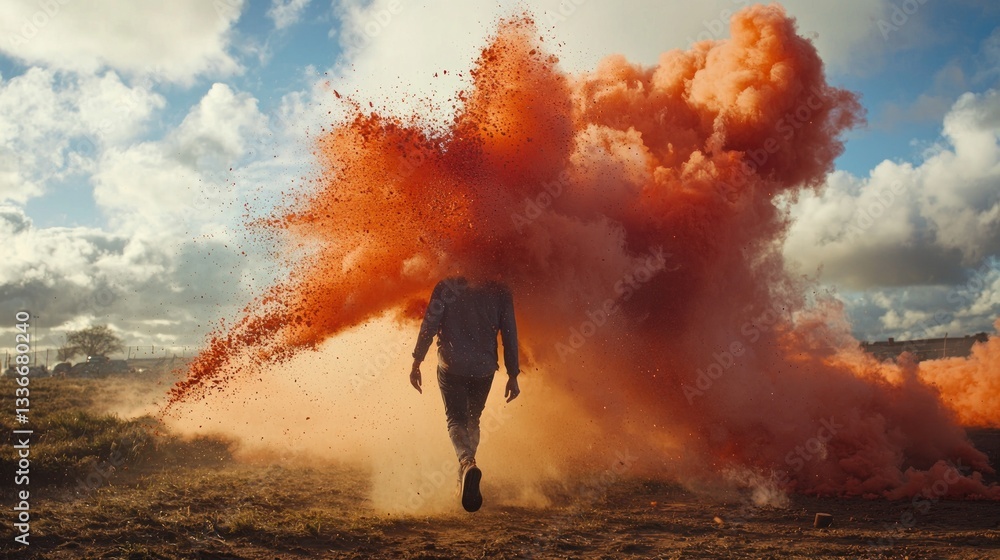 Fototapeta premium Walking Through a Crimson Cloud: A Surreal Landscape Photography