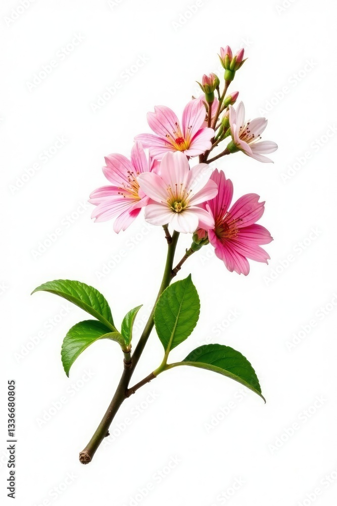 Single branch with small flowers isolated on white background, flower, foliage, botanical Single branch with small flowers isolated on white background, flower, foliage, botanical