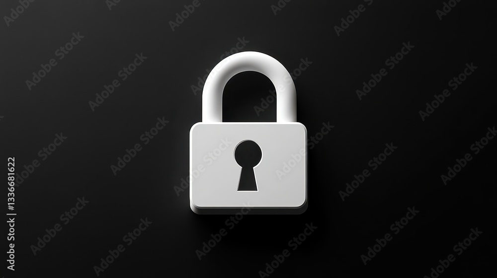 A white padlock is displayed prominently against a black background, highlighting its shape and keyhole. This symbolizes the importance of digital security and privacy in today's world A white padlock is displayed prominently against a black background, highlighting its shape and keyhole. This symbolizes the importance of digital security and privacy in today's world