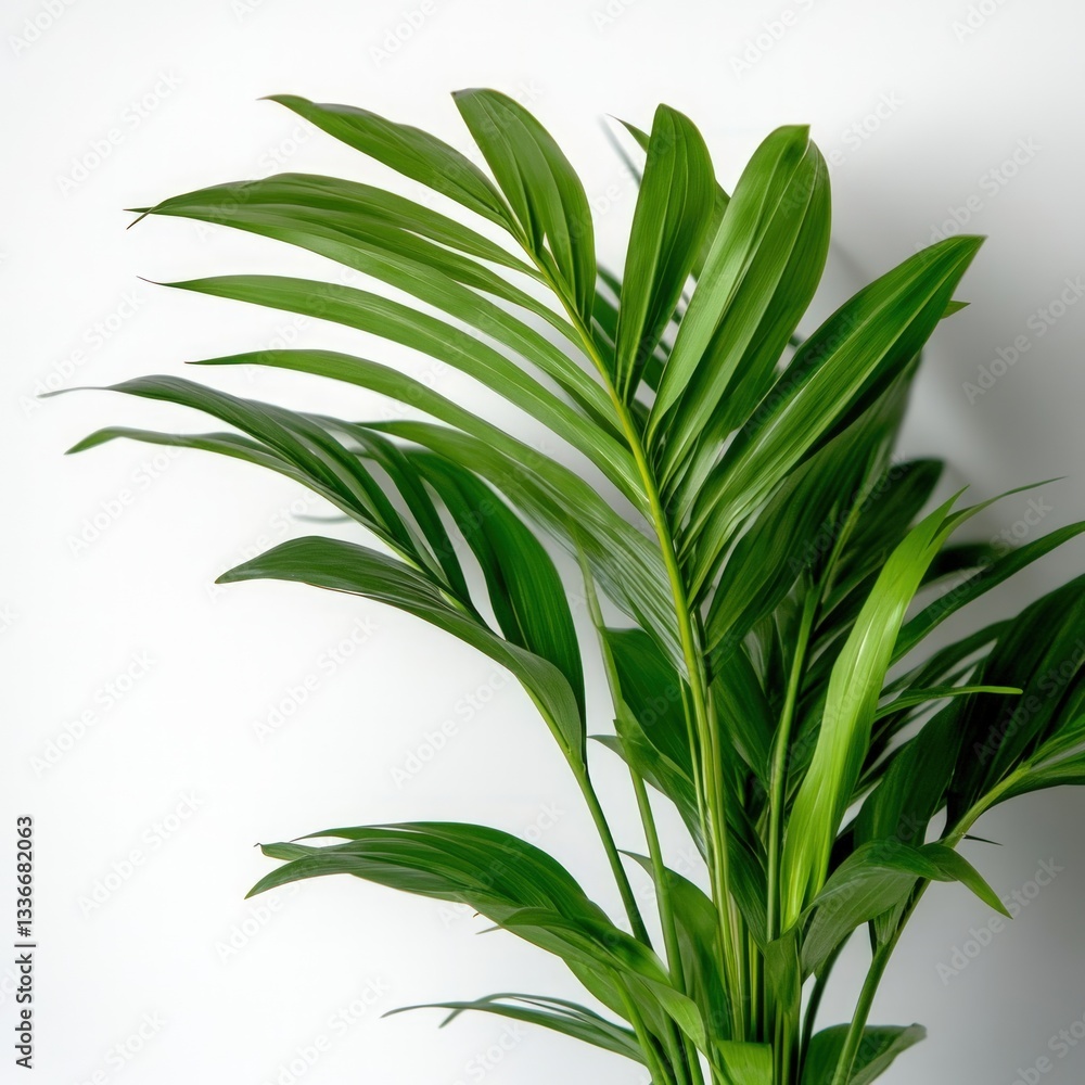 Fototapeta premium Vibrant green palm leaves against a white background
