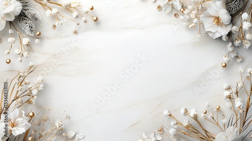 Elegant White Wedding Background with Floral Borders and Delicate Accents for Beautiful Celebrations