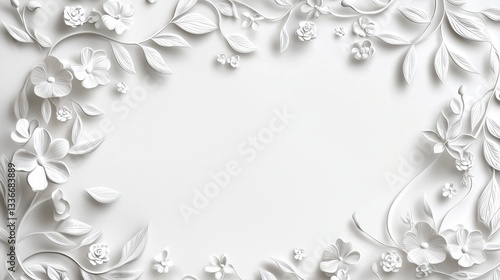 Elegant White Floral Border Design for Weddings with Intricate Detailing and Soft Textures