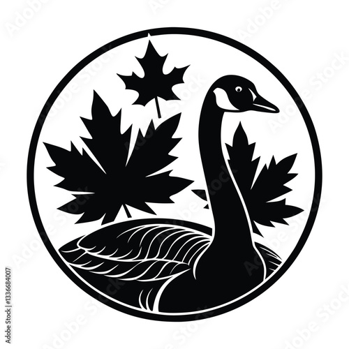 A black swan vector silhouette illustration shows the elegant bird on a still lake, its wing a striking symbol of nature's art