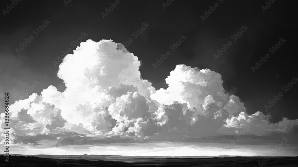 Obraz premium Monochrome landscape: dramatic cloudscape over a dark horizon