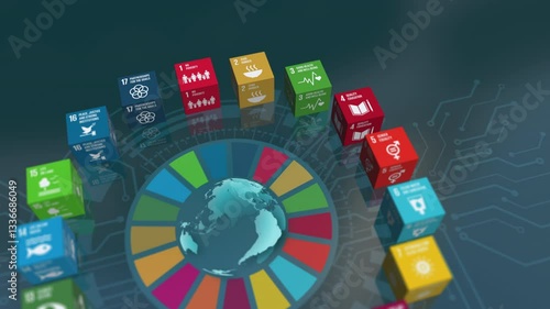 Goal 3 Good Health And Well-Being 17 SDGs Global Goals Digital Benefits Earth Animation On Circuit Board Concept