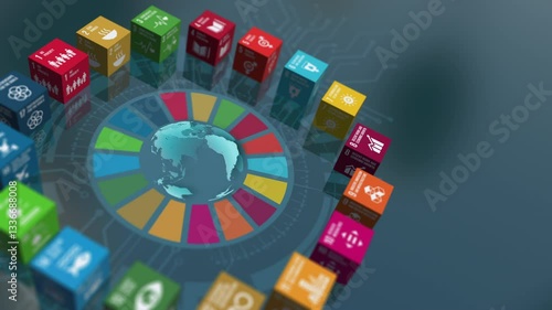 Goal 8 Decent Work And Economic Growth 17 SDGs Global Goals Digital Benefits Earth Animation On Circuit Board Concept