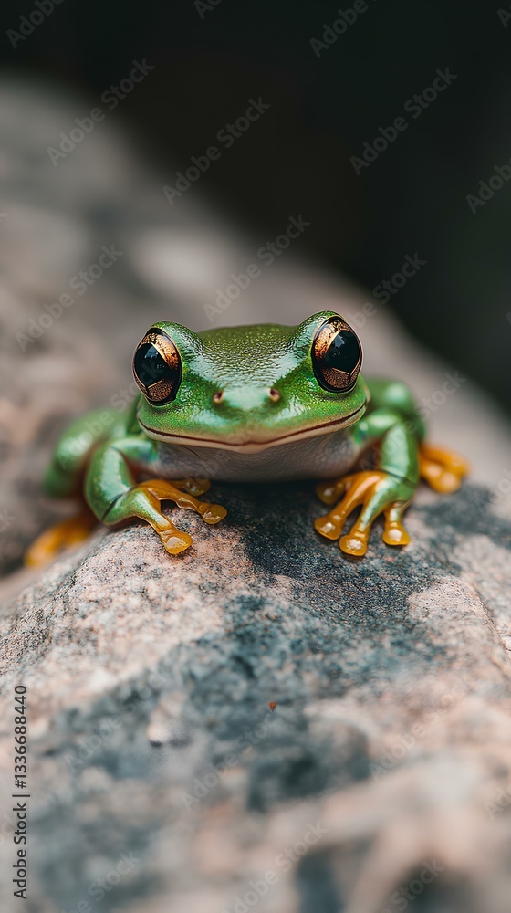 Naklejka premium Green Tree Frog on Rock