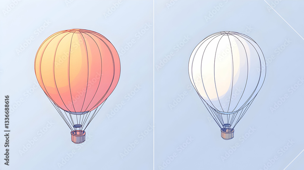Obraz premium Pastel Hot Air Balloons Soaring High Above, A Dreamy Ascent Towards Serene Skies, Peaceful Flight, Colorful Balloons, Adventure, Travel