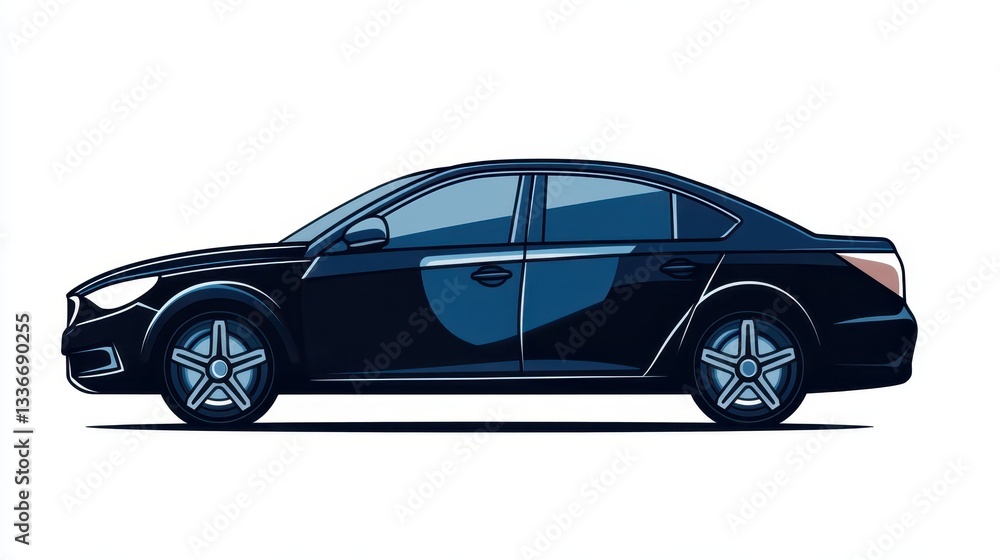 A sleek black sedan is parked against a minimalist urban backdrop. The vehicle showcases modern design elements and is bathed in sunlight, creating a striking visual contrast A sleek black sedan is parked against a minimalist urban backdrop. The vehicle showcases modern design elements and is bathed in sunlight, creating a striking visual contrast