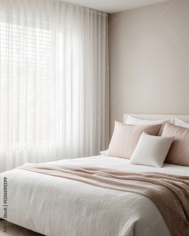 Obraz premium Soft Morning Light Filtering Through Sheer White Curtains