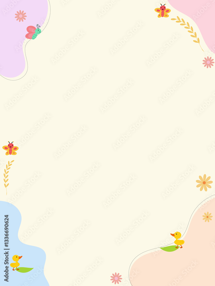 Fototapeta premium Pastel Decorative Frame with Soft Animal Accents