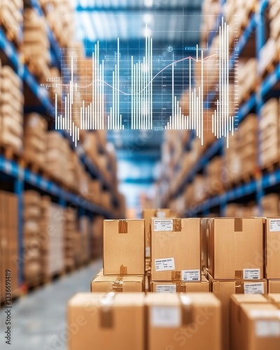 Financial Graphs Overlay on Warehouse Goods and Inventory Management