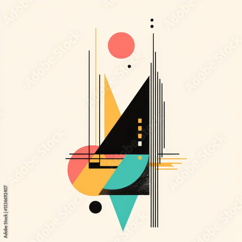Abstract geometric art:  vibrant shapes, lines, and muted background