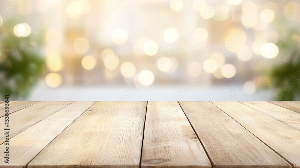 Wooden tabletop in the foreground with a soft, blurred bokeh light background. Ideal for product display, presentations, or design projects with a warm and inviting atmosphere. Wooden tabletop in the foreground with a soft, blurred bokeh light background. Ideal for product display, presentations, or design projects with a warm and inviting atmosphere.