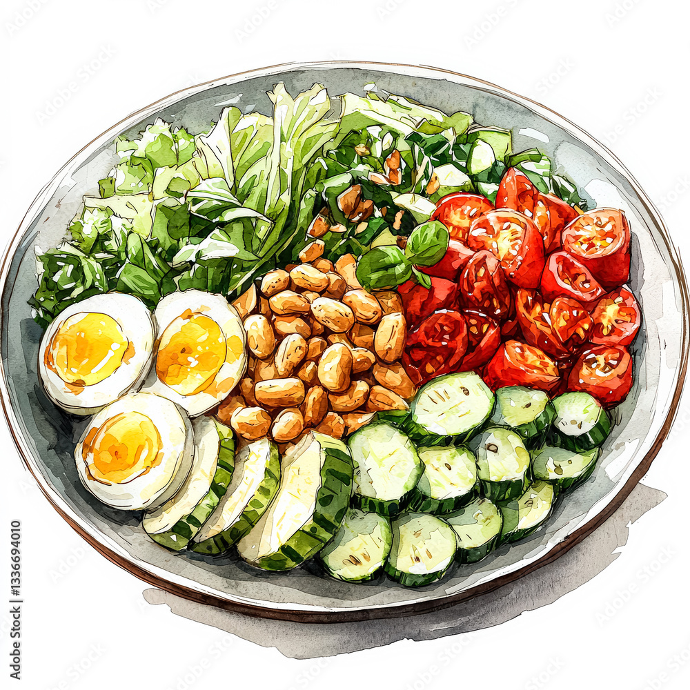 Plate of food with a variety of vegetables and meat Plate of food with a variety of vegetables and meat