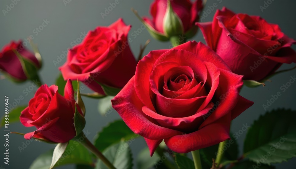 Freshly cut red roses with some stems and leaves, red roses, fresh cuts Freshly cut red roses with some stems and leaves, red roses, fresh cuts