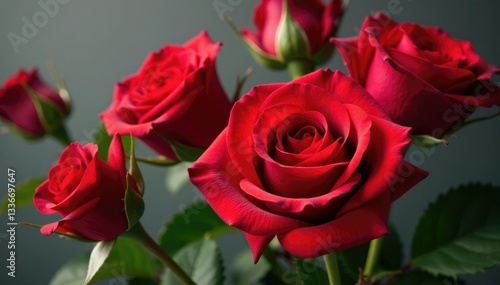 Freshly cut red roses with some stems and leaves, red roses, fresh cuts