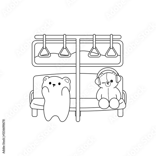 Coloring page bears in train