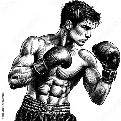 Muscular boxer ready to fight