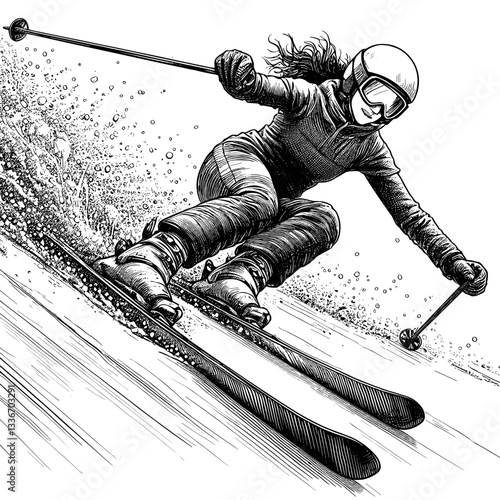 Skier Turning Down Snowy Slope