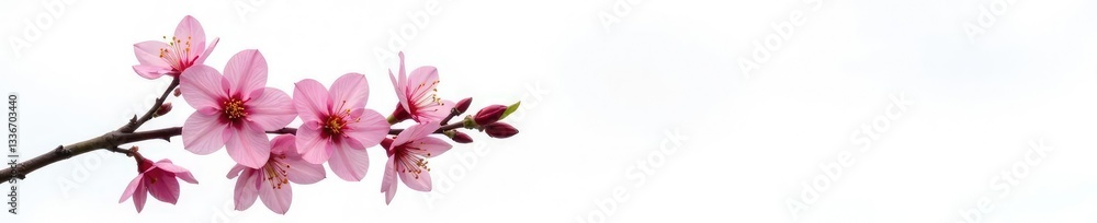 Single branch with flowers on white background, flowers on stem, tree, colorful flowers Single branch with flowers on white background, flowers on stem, tree, colorful flowers