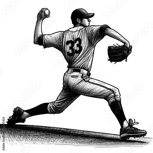 Baseball pitcher throwing ball against white background
