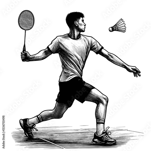 Man playing badminton on court