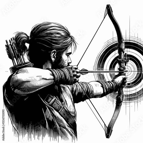 Archer aiming at target with bow