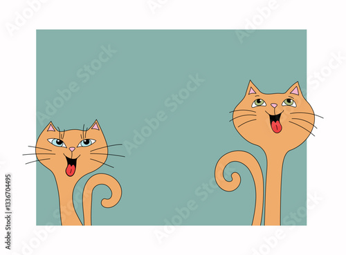Frame, border funny cats. Pets, cartoon kittens. Place for text, postcard design, information banner, pet good, adoption of homeless animals. Funny laughing cats. Vector doodle illustration.