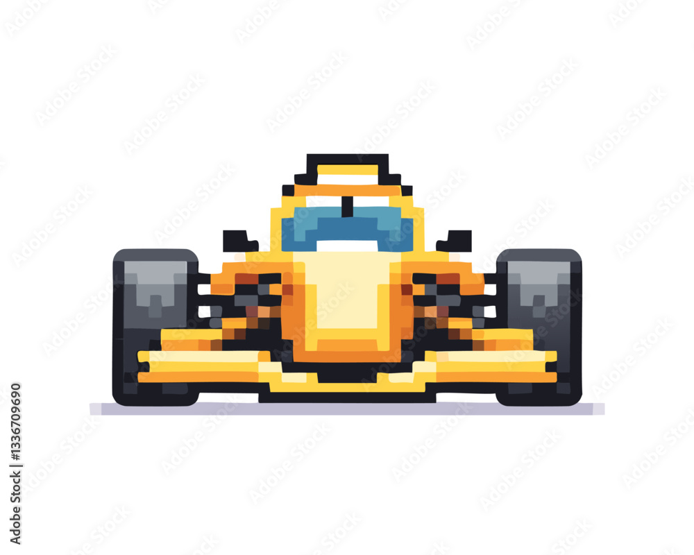 8-bit racing car vector: colorful pixel art car front view, retro car illustration front view for games, web and print
