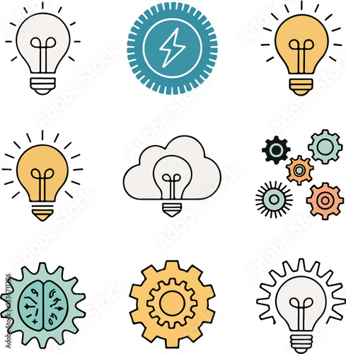 Idea Icon Set with Editable Stroke   Creativity and Innovation Symbols