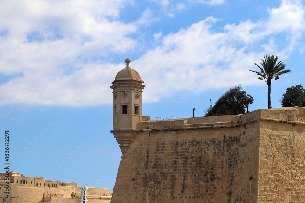 Fototapeta premium Valletta watchtower overlooking the city walls in Malta