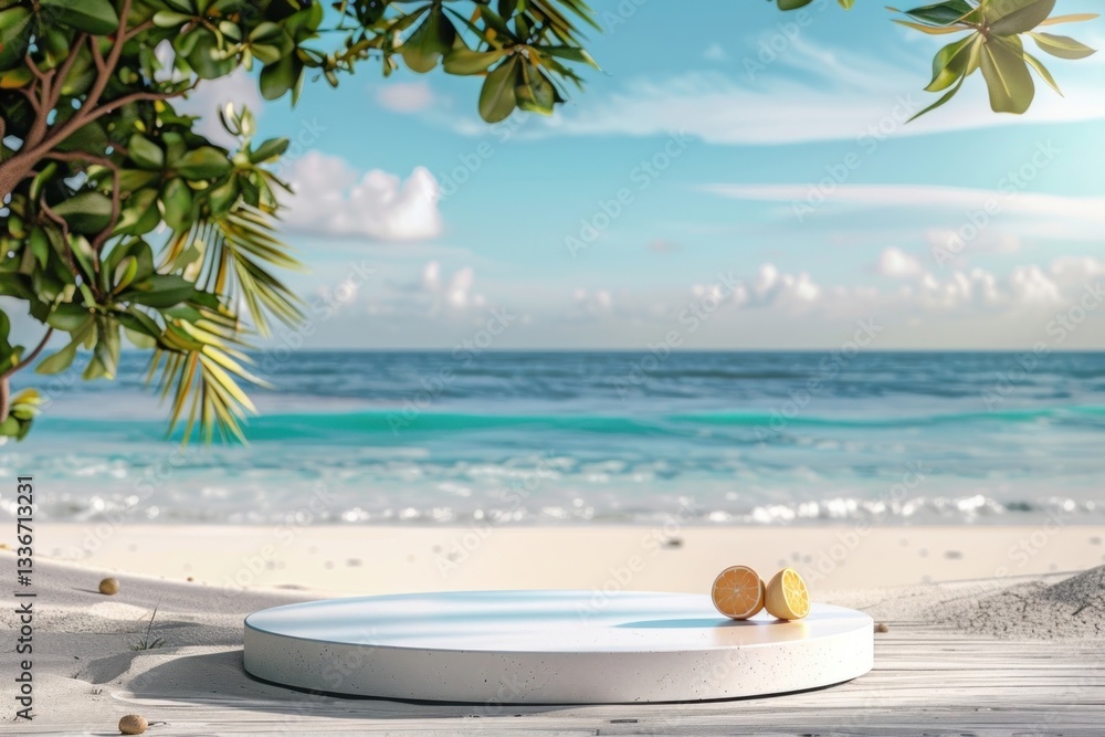 Obraz premium Product podium with beach summer outdoors horizon.